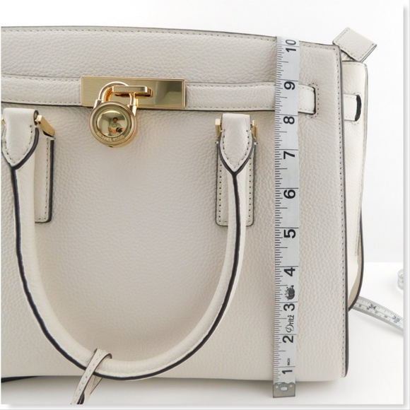 New MICHAEL KORS MK Logo Lock & Key Vanilla Leather Large Satchel Tote Bag - Picture 5 of 8